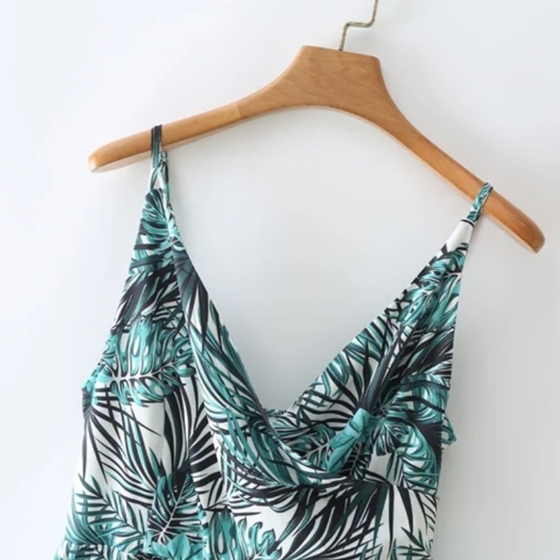 Summer Women Rainforest Print Suspender Midi Dress Female Sleeveless Clothes Casual Lady Loose Vestido D7781 210430Z