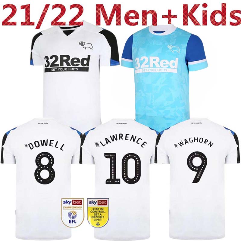 2021 2022 Derby County soccer Jersey HOME AWAY THIRD White blue ROONEY MARRIOTT LAWRENCE WAGHORN DOWELL Martin 21 22 PATERSON Men Football shirt kids kit, 21-22 home kids