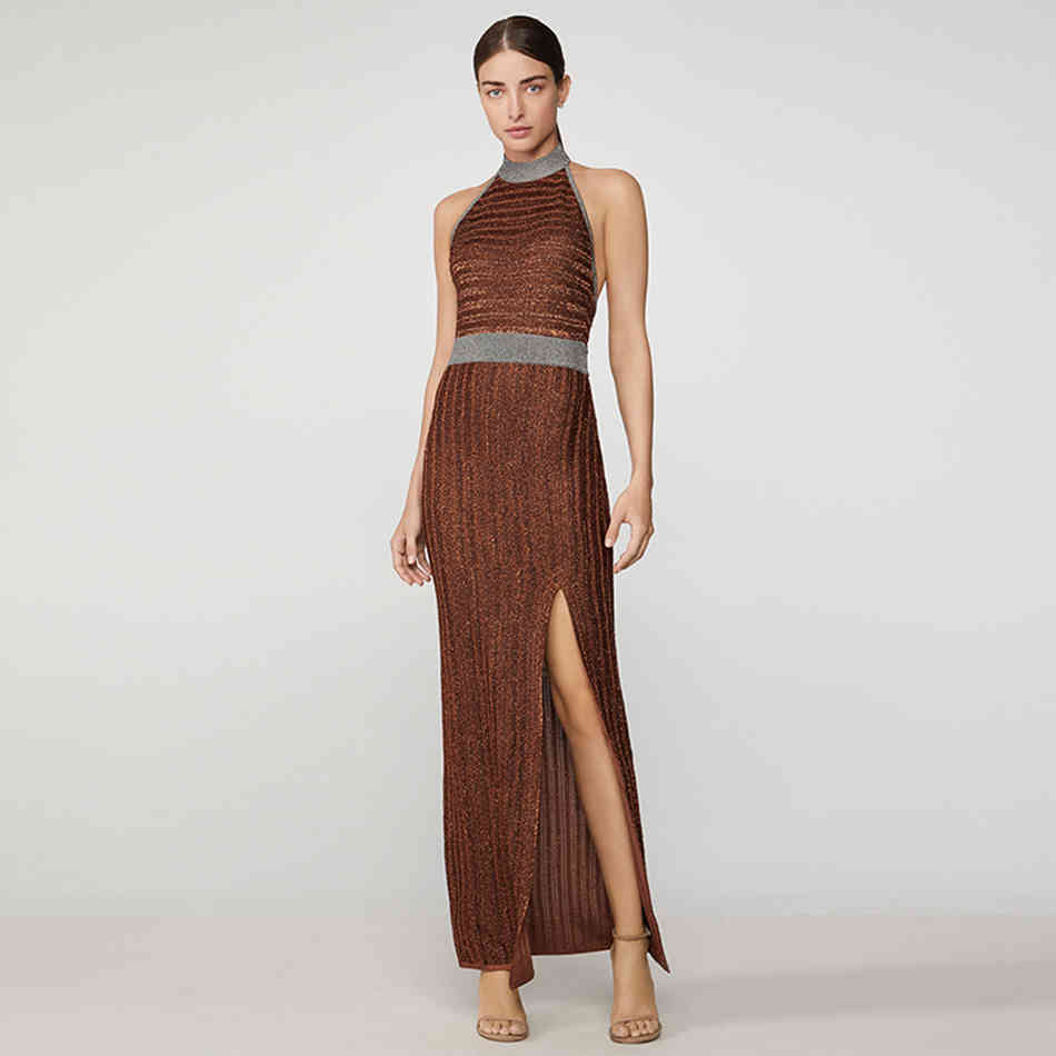 Summer Women Halter Backless Bandage Dress Sexy Sleeveless Patchwork Club Celebrity Evening Runway Party Dresses 210423