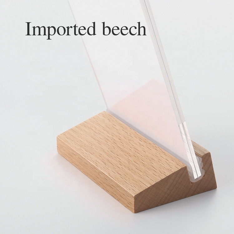 Wood Base Sign Holder L-shaped Slant Back Acrylic Material Restaurant Hotel A4 A5 A6
