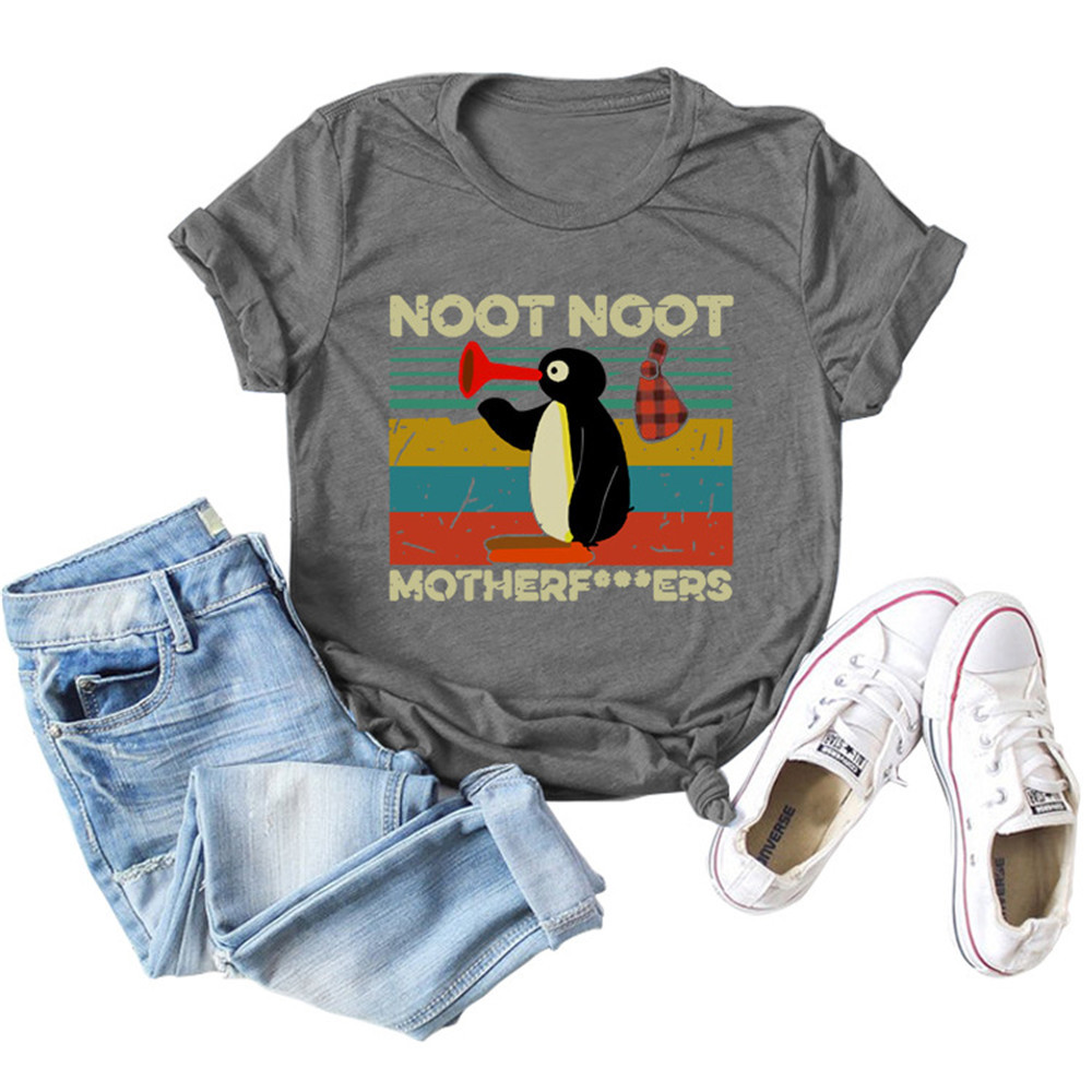 NOOT MOTHERF...ERS Letter Print Women T shirt Cute Penguin Graphic Tees Plus Size Summer Tops Ladies Harajuku Clothes Shirt 210406