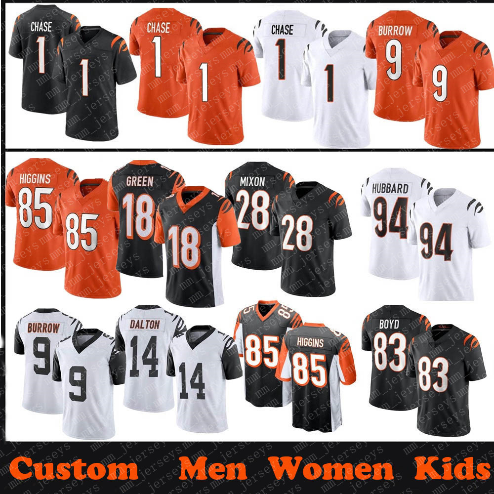 1 JaMarr Chase Custom Men Women Kids Football jersey 9 Joe Burrow & Burreaux 28 Mixon 85 Tee Higgins 83 Tyler Boyd 30 Jessie Bates III 94 Sam Hubbard 25 Giovani Bernard, Shown
1 JaMarr Chase Custom Men Women Kids Football jersey 9 Joe Burrow & Burreaux 28 Mixon 85 Tee Higgins 83 Tyler Boyd 30 Jessie Bates III 94 Sam Hubbard 25 Giovani Bernard, Shown