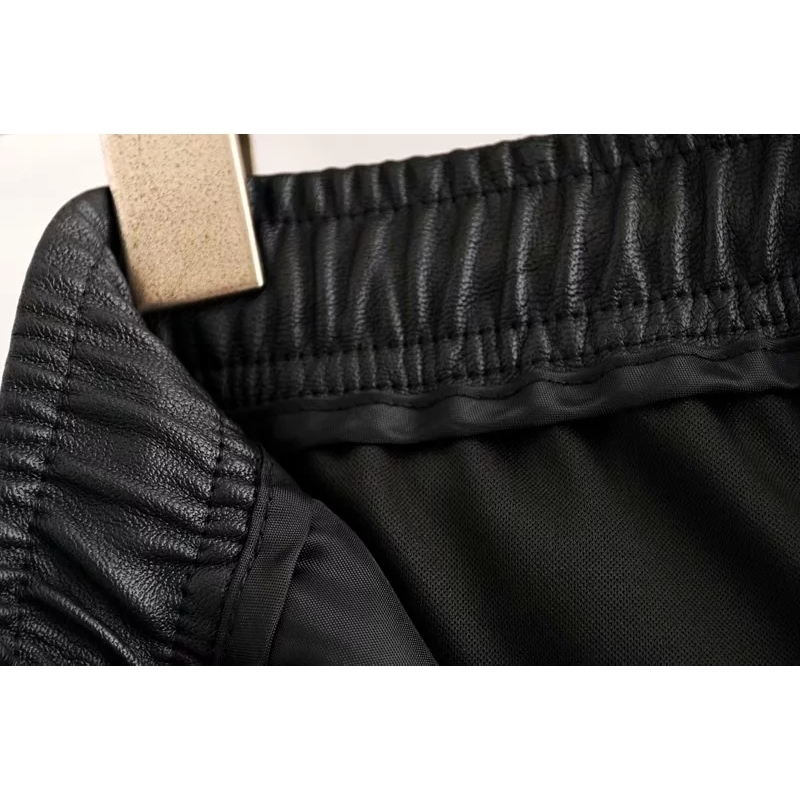 Autumn winter Black pu leather pants women trousers female punk hip hop joggers korean streetwear stretch harem 210521