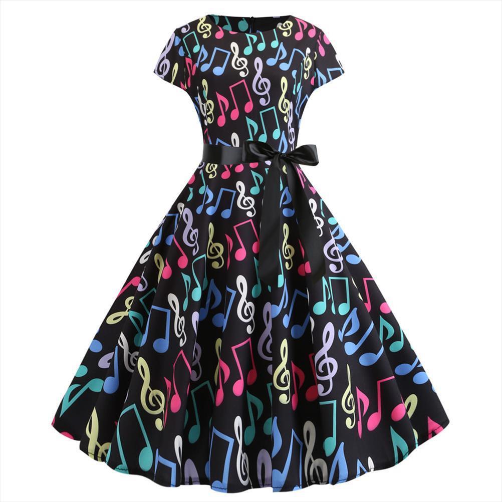 music note print vintage summer women dresses short sleeve casual swing retro party vestido robe femme, Black;gray
music note print vintage summer women dresses short sleeve casual swing retro party vestido robe femme, Black;gray