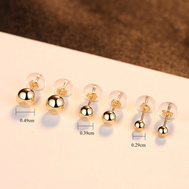 PAG&MAG Genuine 18K Gold Solid Bead Ball Stud Earrings For Women Minimalism Yellow Gold Earrings Statement Jewelry Pendientes 220210
