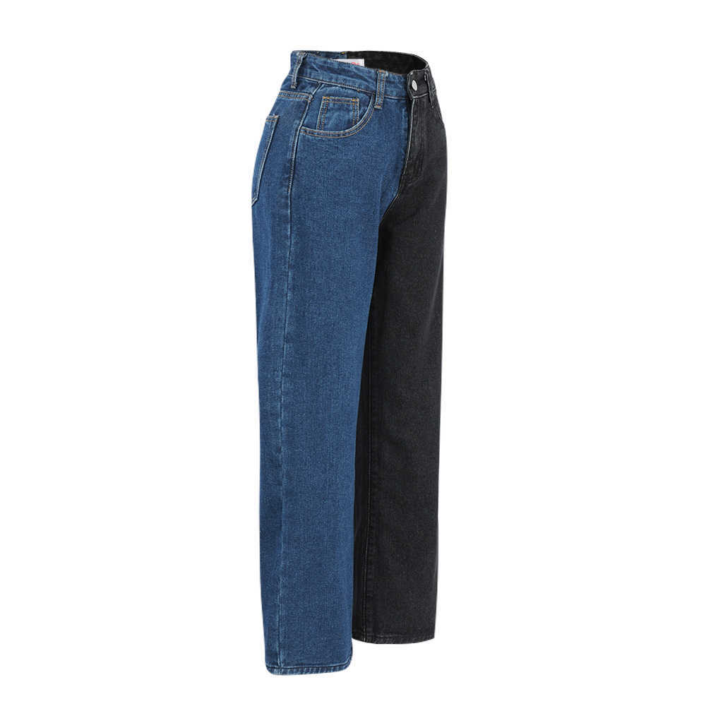 Autumn Winter Patchwork Straight Women's Jeans Baggy Vintage High Waist Boyfriends Mom Denim Streetwear Fashion Pants Ladie 210702