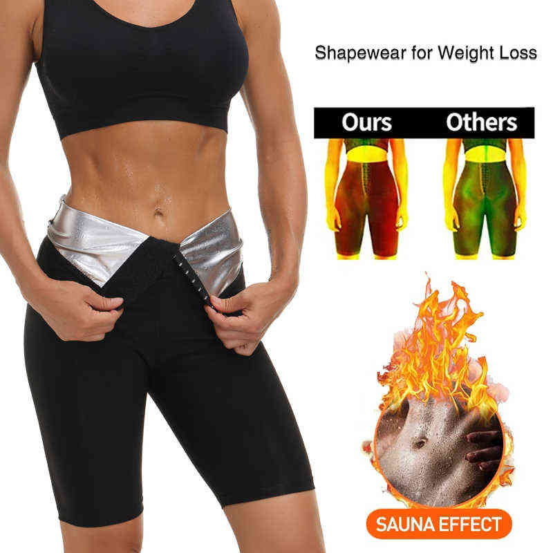 Sauna Sweat Pants for Women High Waist Slimming Sauna Shorts Compression Thermo Workout Exercise Body Shaper Thigh Trimmer Gym 211112