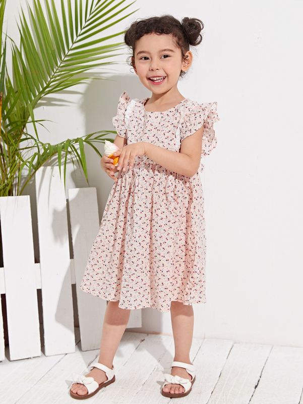 Toddler Girls Ruffle Armhole Ditsy Floral Dress SHE