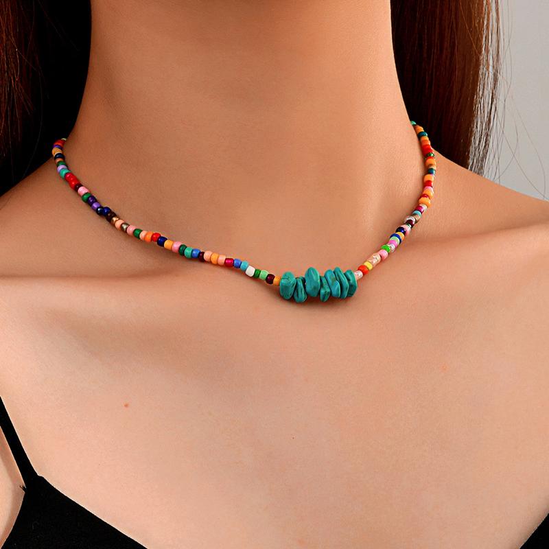 Chokers Vintage Bohemian Tiny Beads Choker Collar Necklace Pendant Turquoises Irregular Natural Stone Boho Handmade Jewelry
Chokers Vintage Bohemian Tiny Beads Choker Collar Necklace Pendant Turquoises Irregular Natural Stone Boho Handmade Jewelry