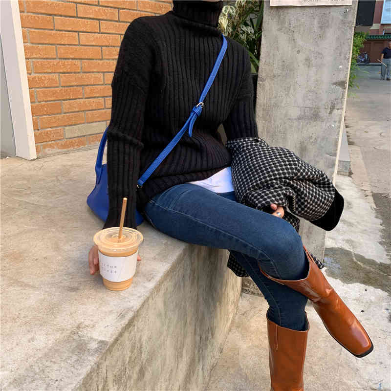 OL Elegant Solid Turtleneck Basic Knitted Sweater Female Bottoming Tops Autumn Winter Warm Pullovers Women Sweaters 210421