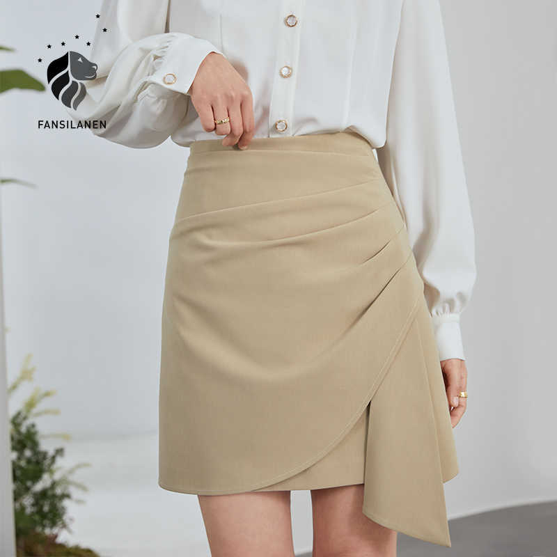 FANSILANEN Elegant pleated high waist skirt Women office lady blue short Spring summer vintage asymmetrical female 210607, Khaki
FANSILANEN Elegant pleated high waist skirt Women office lady blue short Spring summer vintage asymmetrical female 210607, Khaki