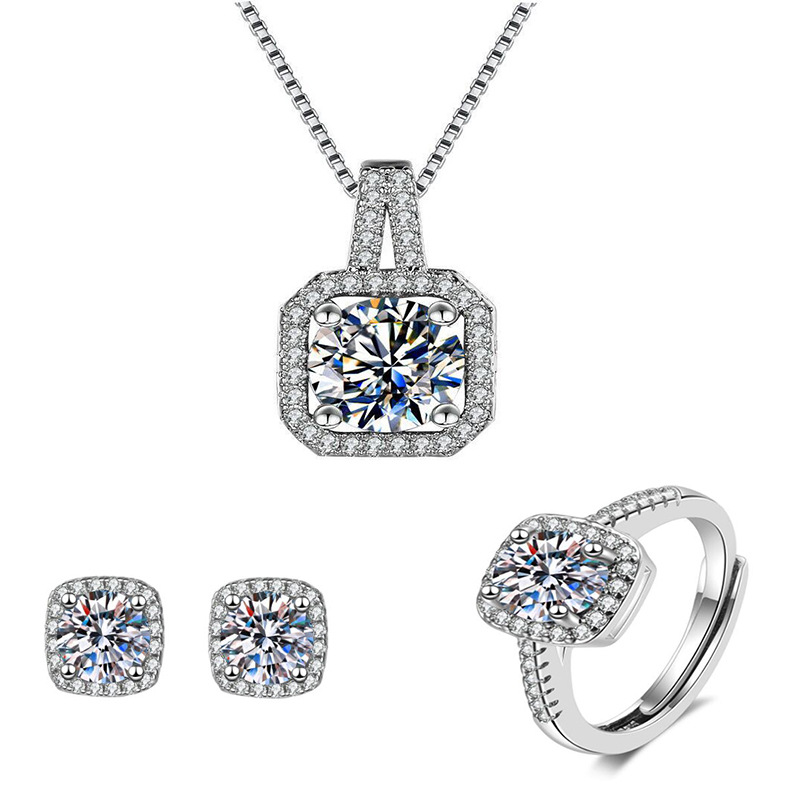 Engagement Lab Diamond Jewelry set 925 Sterling Silver Party Wedding Rings Earrings Necklace For Women Bridal Gemstones Jewelry