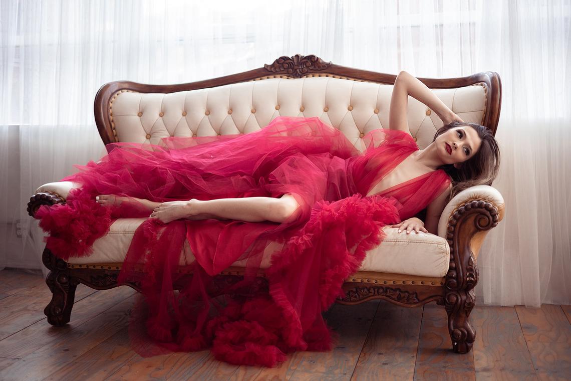 Ruffles Red Kimono Women Dresses Robe for Photoshoot Extra Puffy Sleeves Prom Gowns African Cape Cloak Maternity Dress Photography