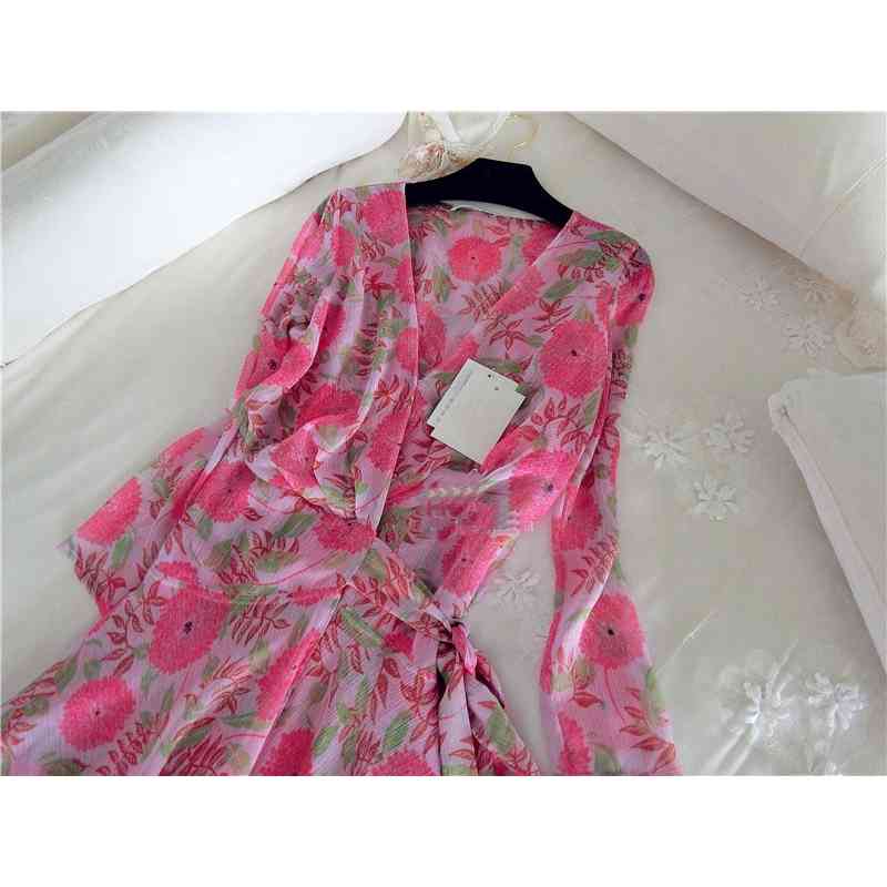 New deep pink sunflower dress in early autumn, As shown in figure
