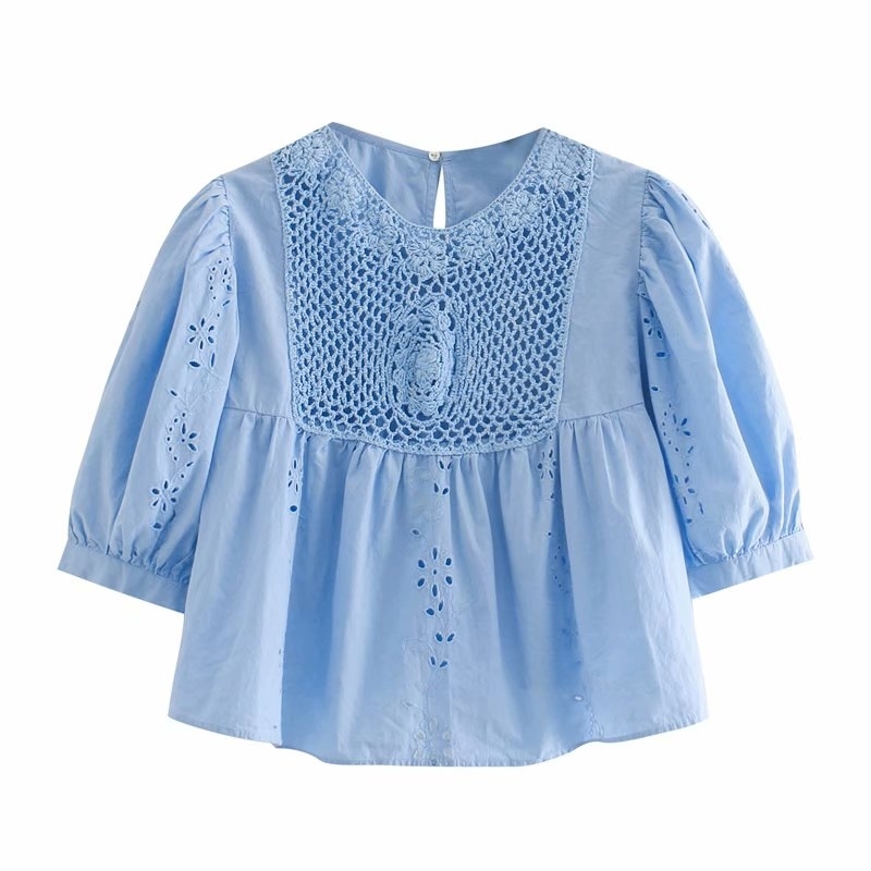 vintage hollow out women shirts summer fashion embroidery ladies short blouses casual cotton female shirt girls chic 210430