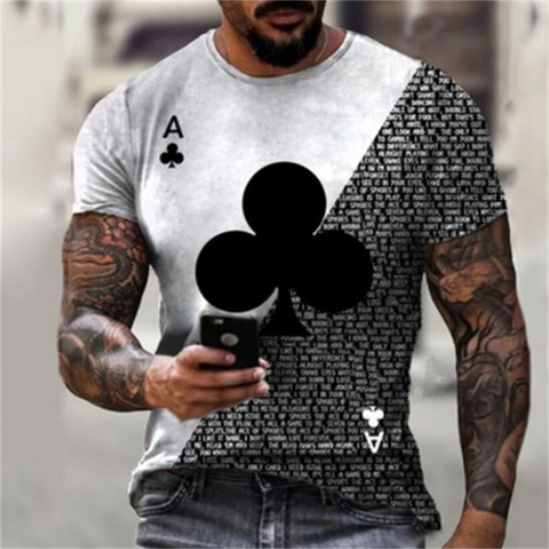 2021 t-shirt men's fashion trend playing card seri digital printing men's short sve t-shirtpcuh, White;black 
2021 t-shirt men's fashion trend playing card seri digital printing men's short sve t-shirtpcuh, White;black