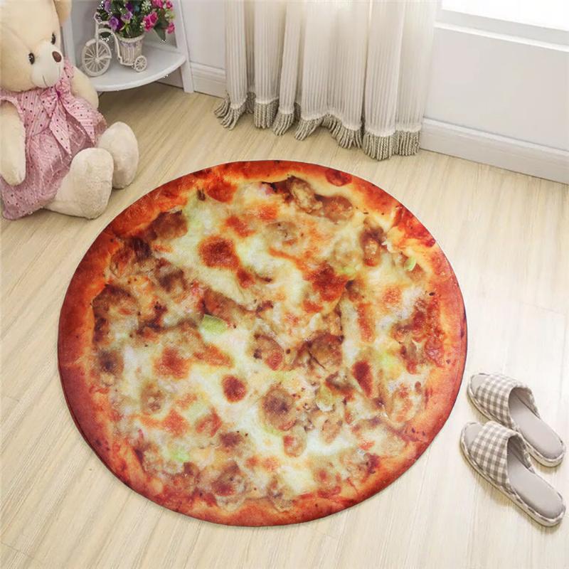 60*60cm Creative Piza Round Floor Mat Roll-up Pancake Carpet Flannel Anti Slip Home Living Room Dec Carpets