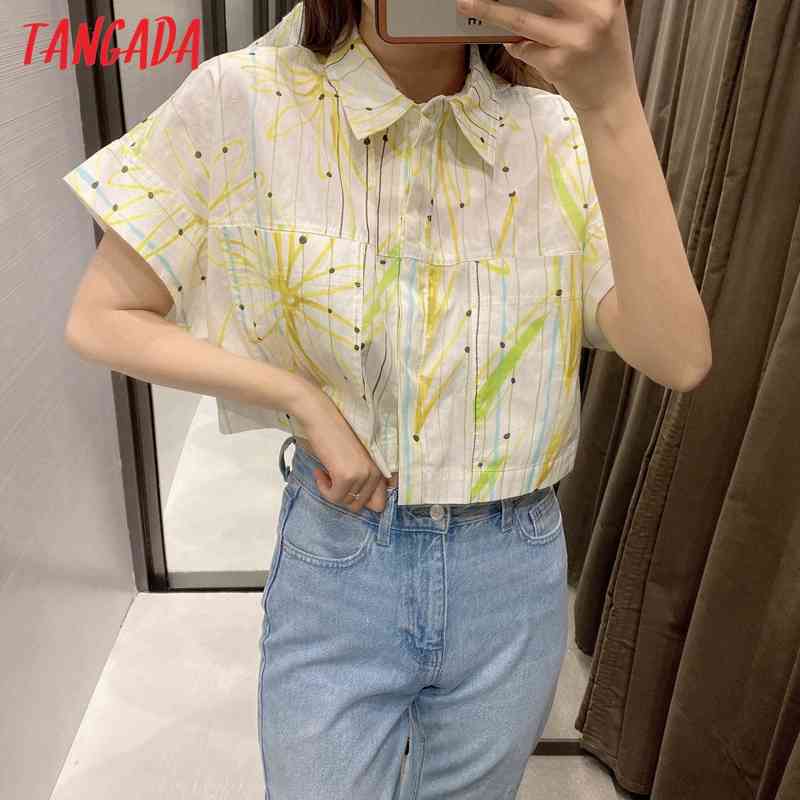 Women Retro Flowers Print Summer Crop Long Sleeve Chic Female Short Blouse Shirt Tops 2W89 210416