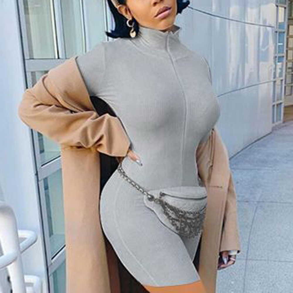 Turtleneck Knit Rib Bodycon Fitness Playsuit Sportswear Long Sleeve Zipper Body Embroidery Lucky Rompers Womens Jumpsuit Y0625