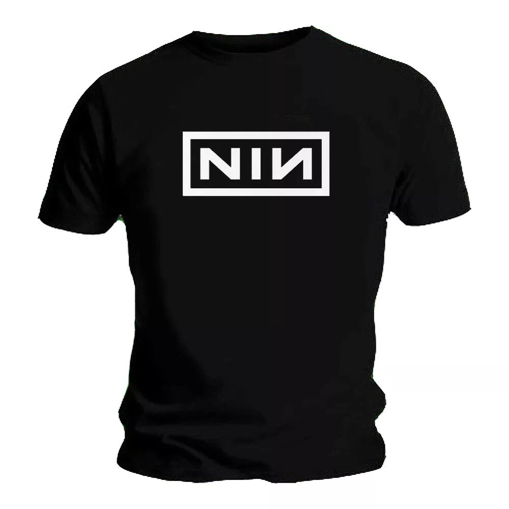 Official Nine Inch Nails T Shirt White logo Classic Mens Rock Metal Tee Black