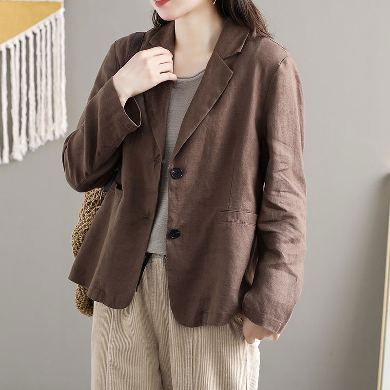 Autumn Arts Style Women Long Sleeve Solid Cotton Linen Blazers Single Breasted Loose Casual Blazer Femme Coat M280 210512
