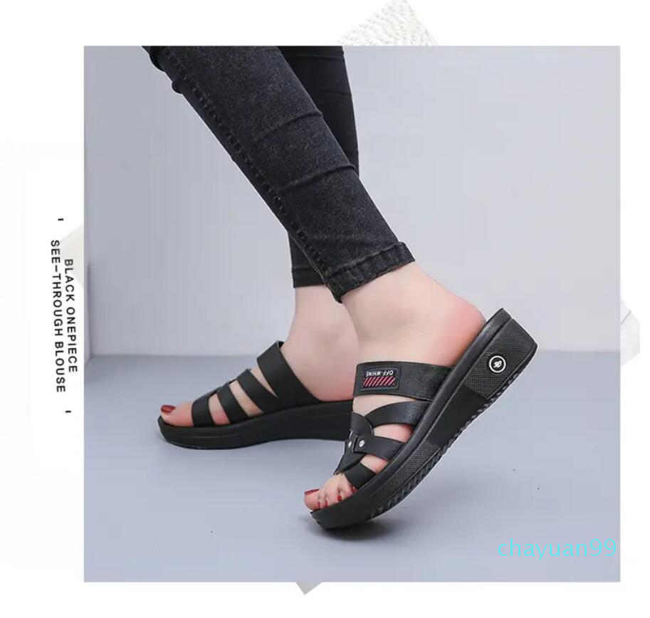 2021 summer sandals Women's shoes mid-high heel open-toe non-slip middle-aged and elderly mother - slippers Szie:36-412021