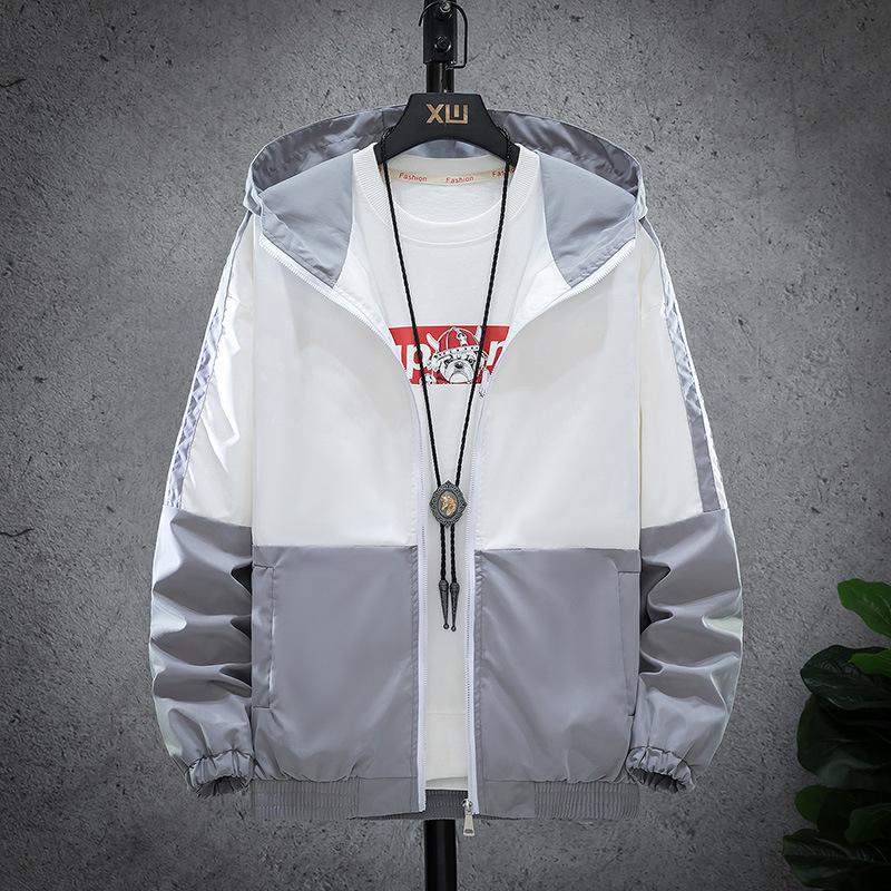 Men's Casual Jacket Coat Contrast Color Blocking Hooded Windbreakers Outerwear Tour Running Jogging Training Tops Wear Loose Jackets