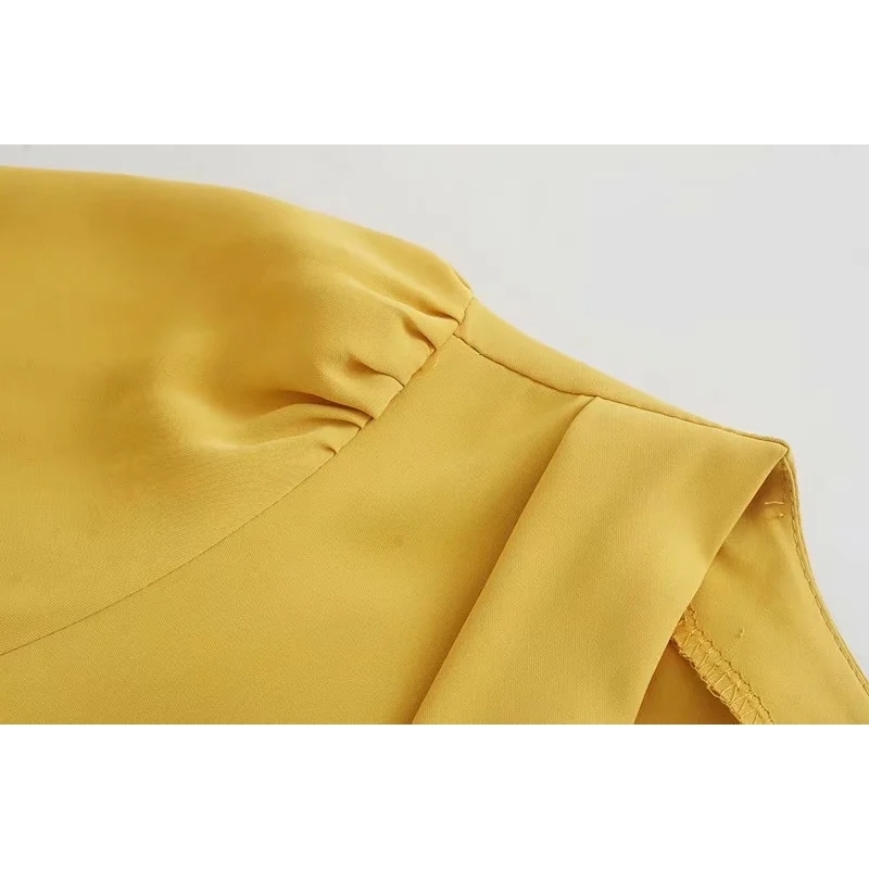 Foridol bowknot lace up yellow vintage chiffon dress women autumn winter long sleeve elegant casual ladies short dress 210415