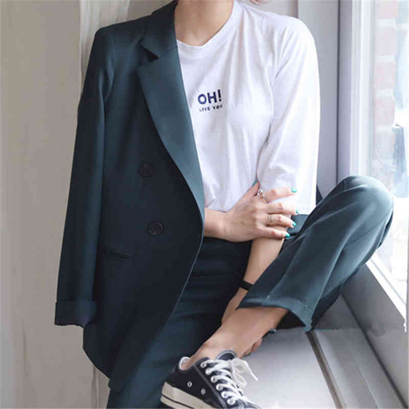 Formal Gentle Chic Slim Elegant Plus Size OL Blazers+ Stylish High Waist Wide Leg Pants Suits All Match 2 Piece Sets 210421