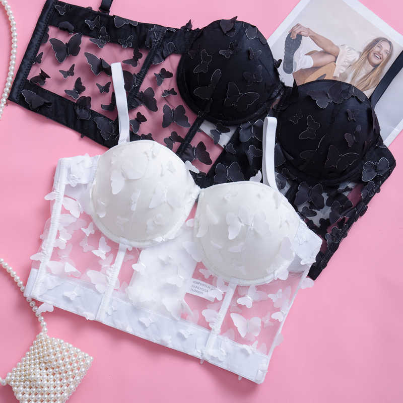 Women Fashion Sexy 3D Butterfly Fishbone Vest Wear Sleeveless Bustier Corset Crop Tops Clothes R203 210527