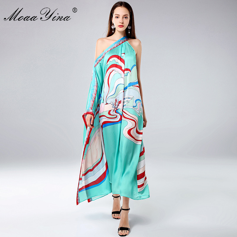 Fashion Designer Runway Dress Spring Summer Women's One-Shoulder Batwing Sleeve Abstract Printing Loose Beach Dresses 210524, Turquoise
Fashion Designer Runway Dress Spring Summer Women's One-Shoulder Batwing Sleeve Abstract Printing Loose Beach Dresses 210524, Turquoise