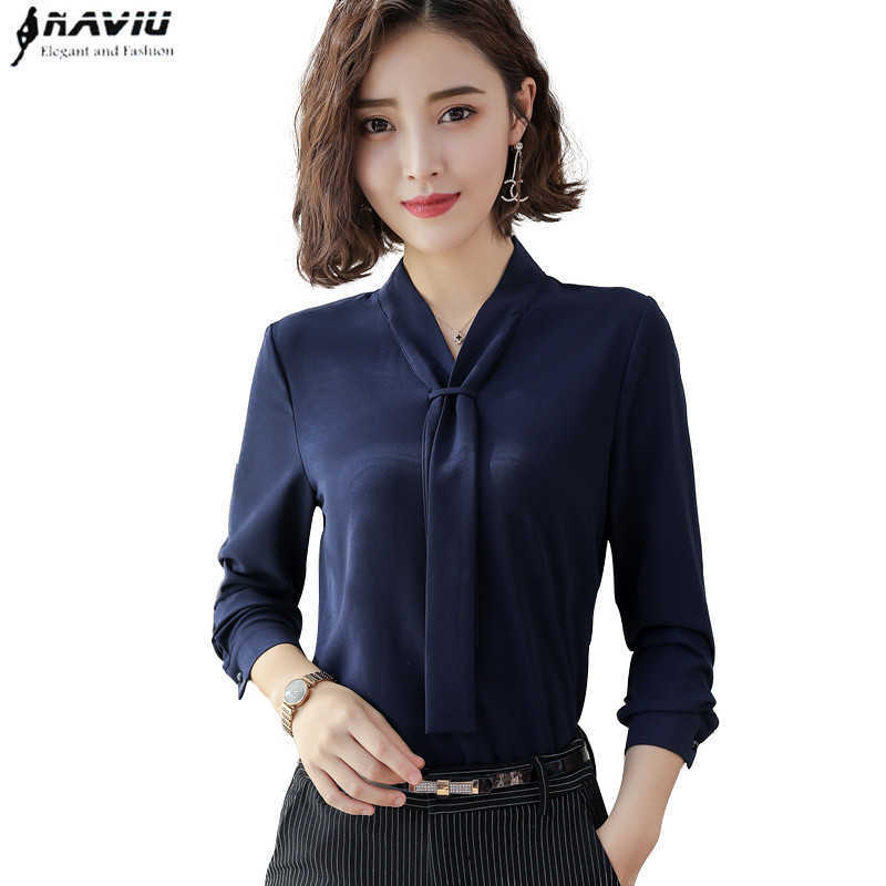 Fashion Temperament Women Clothing Long Sleeve Blouses Formal Slim Tie Chiffon Shirt Office Ladies Plus Size Tops Navy Blue 210604
Fashion Temperament Women Clothing Long Sleeve Blouses Formal Slim Tie Chiffon Shirt Office Ladies Plus Size Tops Navy Blue 210604