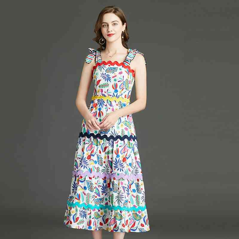 Banulin Fashion Runway Elegant Summer Dress Women' Bow Spaghetti Strap Blue Vintage Floral Print Holiday Boho Midi 210603
Banulin Fashion Runway Elegant Summer Dress Women' Bow Spaghetti Strap Blue Vintage Floral Print Holiday Boho Midi 210603