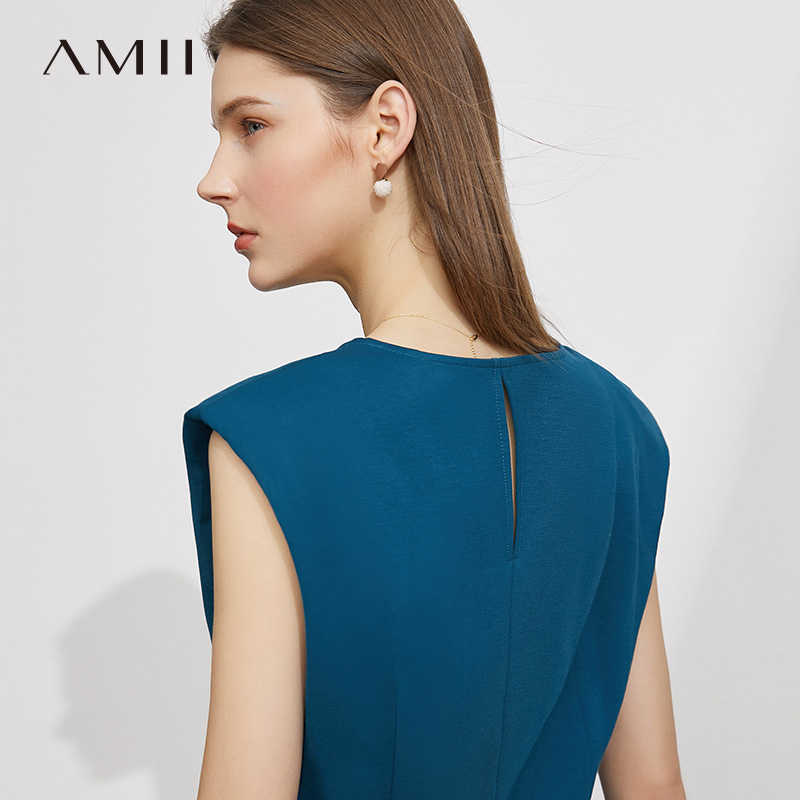 Minimalism Summer Dress For Women Offical Lady Solid Oneck Slim Fit Knee-length Causal Women's 12130201 210527