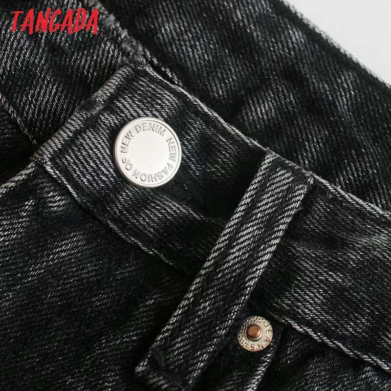 Tangada fashion women black jeans pants long trousers pockets buttons female denim 6P37 210922