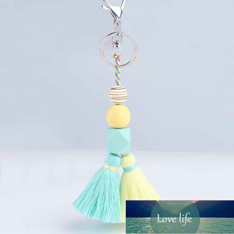 Multicolor Handmade Wood Beads Tassel Keychain Bohemian Key Ring Boho Handbag Accessories Key Holder Jewelry Gifts  Factory price expert design Qualit