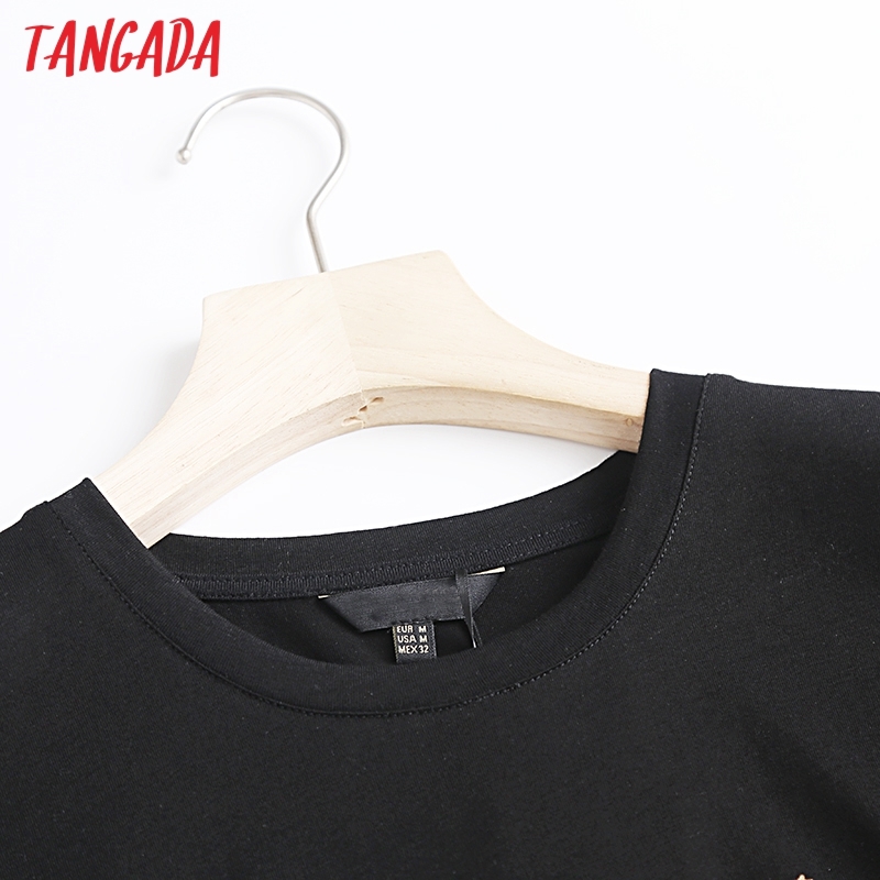 Women Black Letter Golden Print Cotton T Short Sleeve Tees Ladies Casual Tee Shirt Street Wear Top 6D04 210416