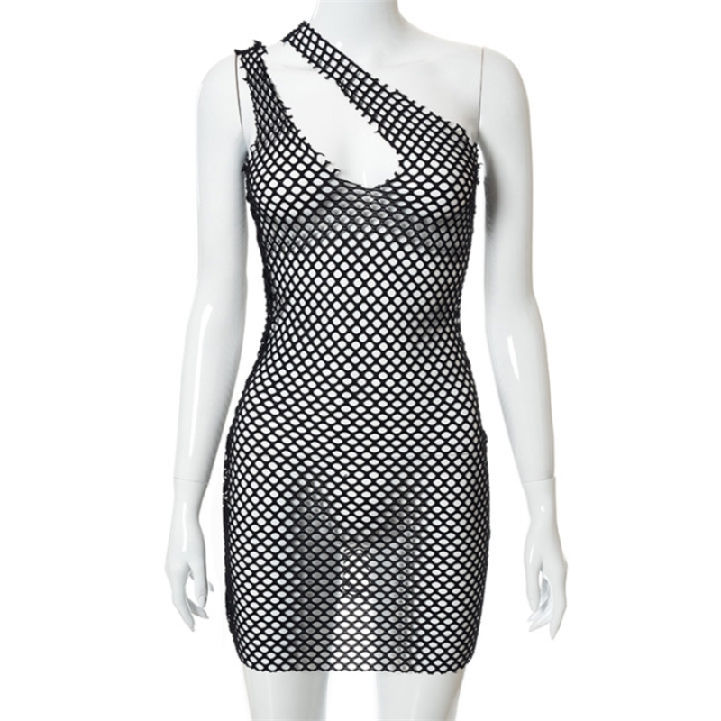 Stylish Streetwear Sexy Maix Dress Spring Summer Women Turtleneck Long Sleeve Mesh See-through Vestidos Party Club Clothes 210224