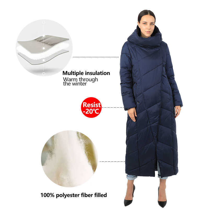 Cotton Women's Down Jacket Long Parka Outwear North With Hood Warm Puffer Quilted Coat Face Female Office Lady 19-120 210823
