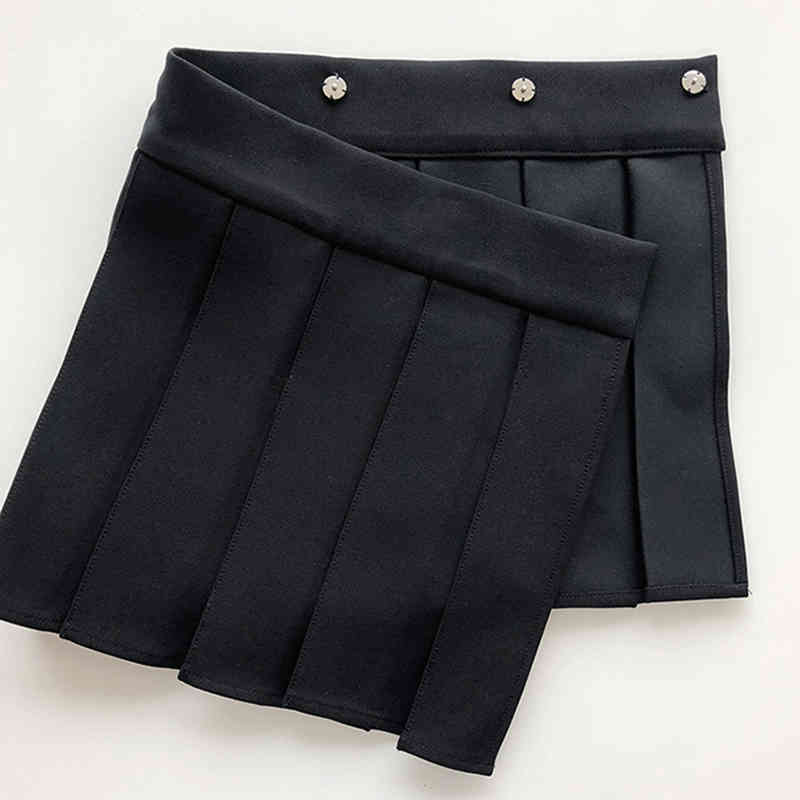 Black Asymmetrical Skirt For Women High Waist Minimalist Korean Pleated Mini Skirts Female Summer Fashion 210521