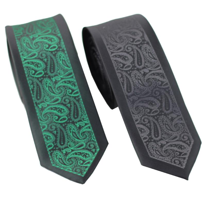 Bow Ties Coachella Border Paisley Necktie Jacquard Woven Skinny Tie 6cm Black Green