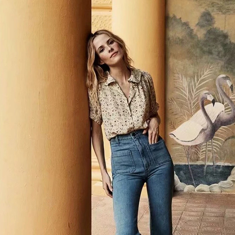 Lucyever Summer Floral Short Sleeve Shirts Women Casual Ruffled Turndown Collar Blouse Tops Woman Vintage Short Female Tops 210521