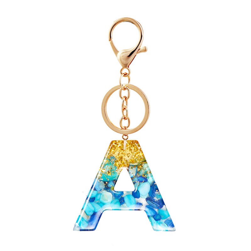 A-Z Letter Gradient Pendant Key Chains Rings Alphabet Acrylic Keyring Holder Glitter Resin Cute Keychains Car Charms Bag Gifts