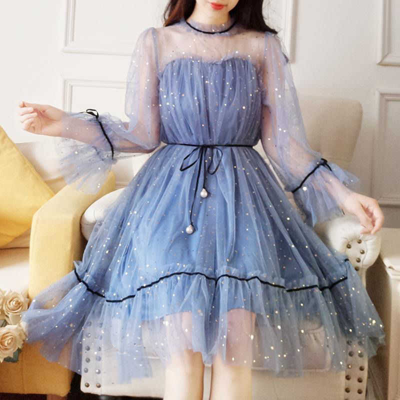 Sweet Mesh Sequins Dress Korean Midi Women Long Sleeve Fairy Spring Ladies Evening Party Clothing 210604, Pink sequin dress
Sweet Mesh Sequins Dress Korean Midi Women Long Sleeve Fairy Spring Ladies Evening Party Clothing 210604, Pink sequin dress
