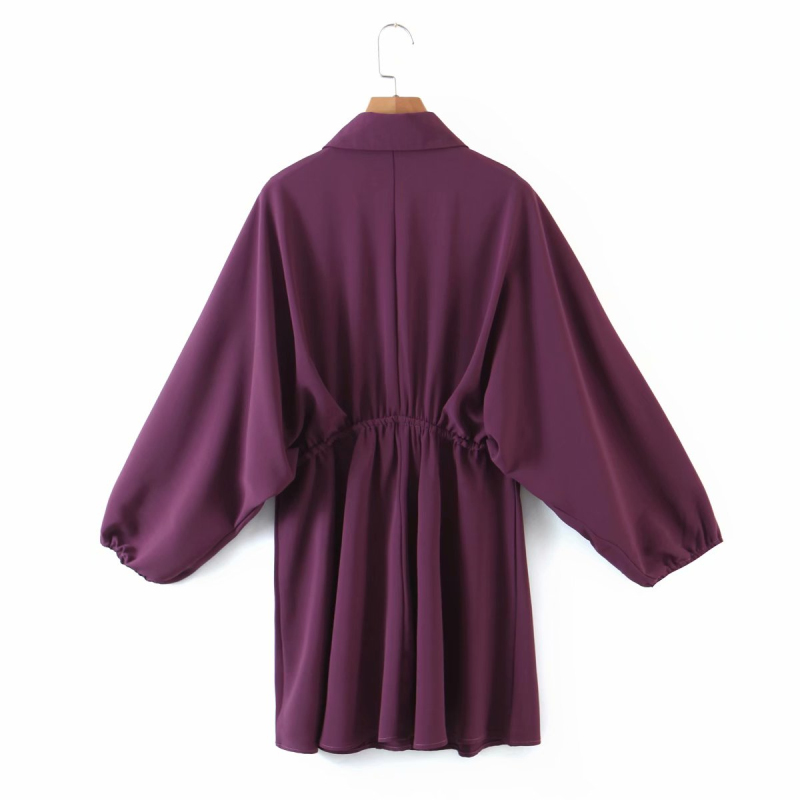 Vintage Woman Purple Sashes Chiffon Dress Spring Fashion Ladies Batwing Sleeve A-Line Female Elegant es 210515