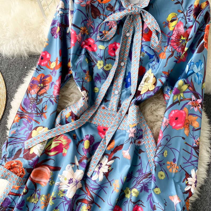 Women Fashion Chic Round Neck Long Sleeve Print A-line Dress Elegant Clothes Vestidos De Mujer R889 210527