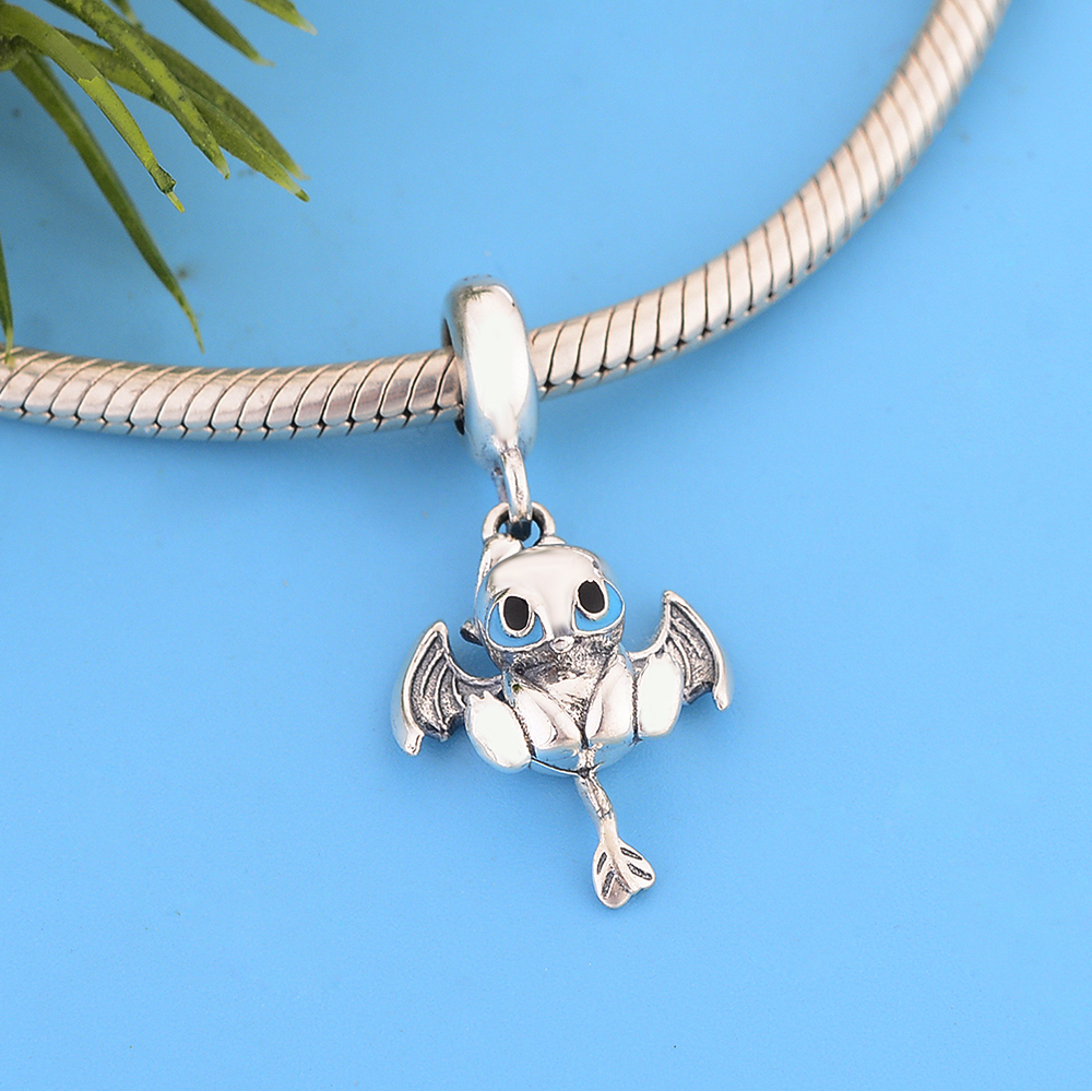 Real 925 Sterling Silver Bat 3D Dangle Bead Cute Animal Pendant Fit Original Charm Bracelet Necklace For Making Jewelry