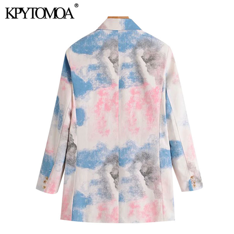 Women Fashion Double Breasted Tie-dye Blazers Coat Long Sleeve Pockets Female Outerwear Chic Tops 210420
