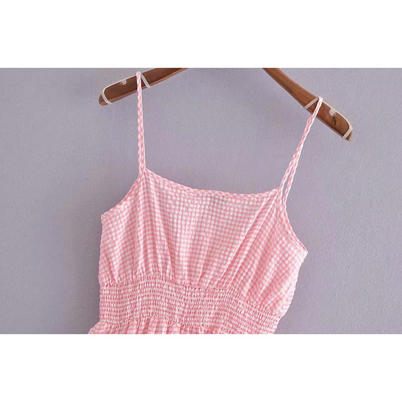 Summer Women Checkered Tunic Dress Sling Midi Dresses Chic Lady Fashion Casual Clothes 210517