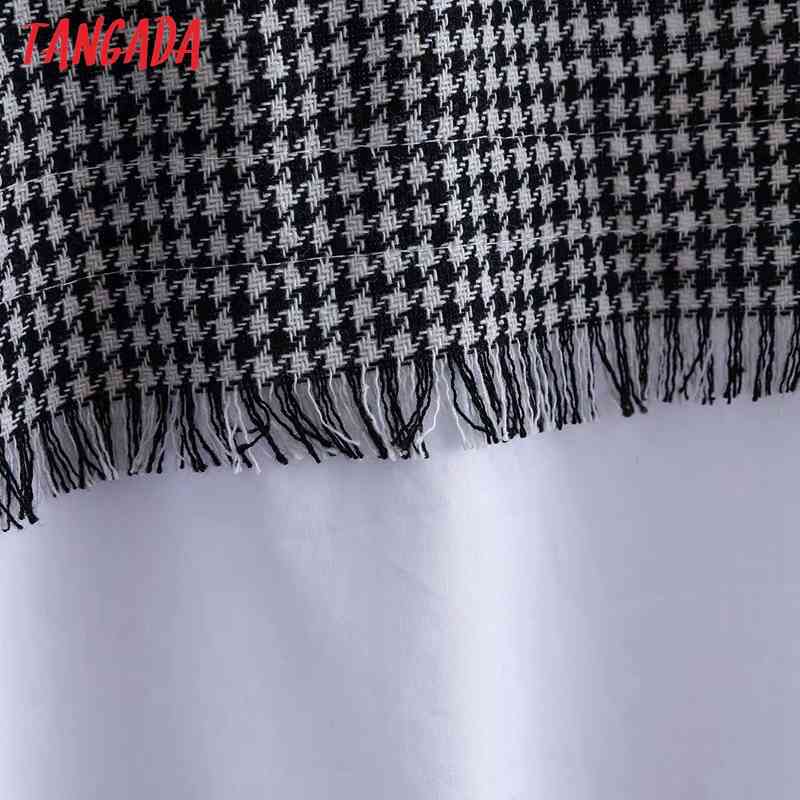 Women Retro Tweed Patchwork Puff Short Sleeve Chic Female Blouse Shirt Tops 6H15 210416